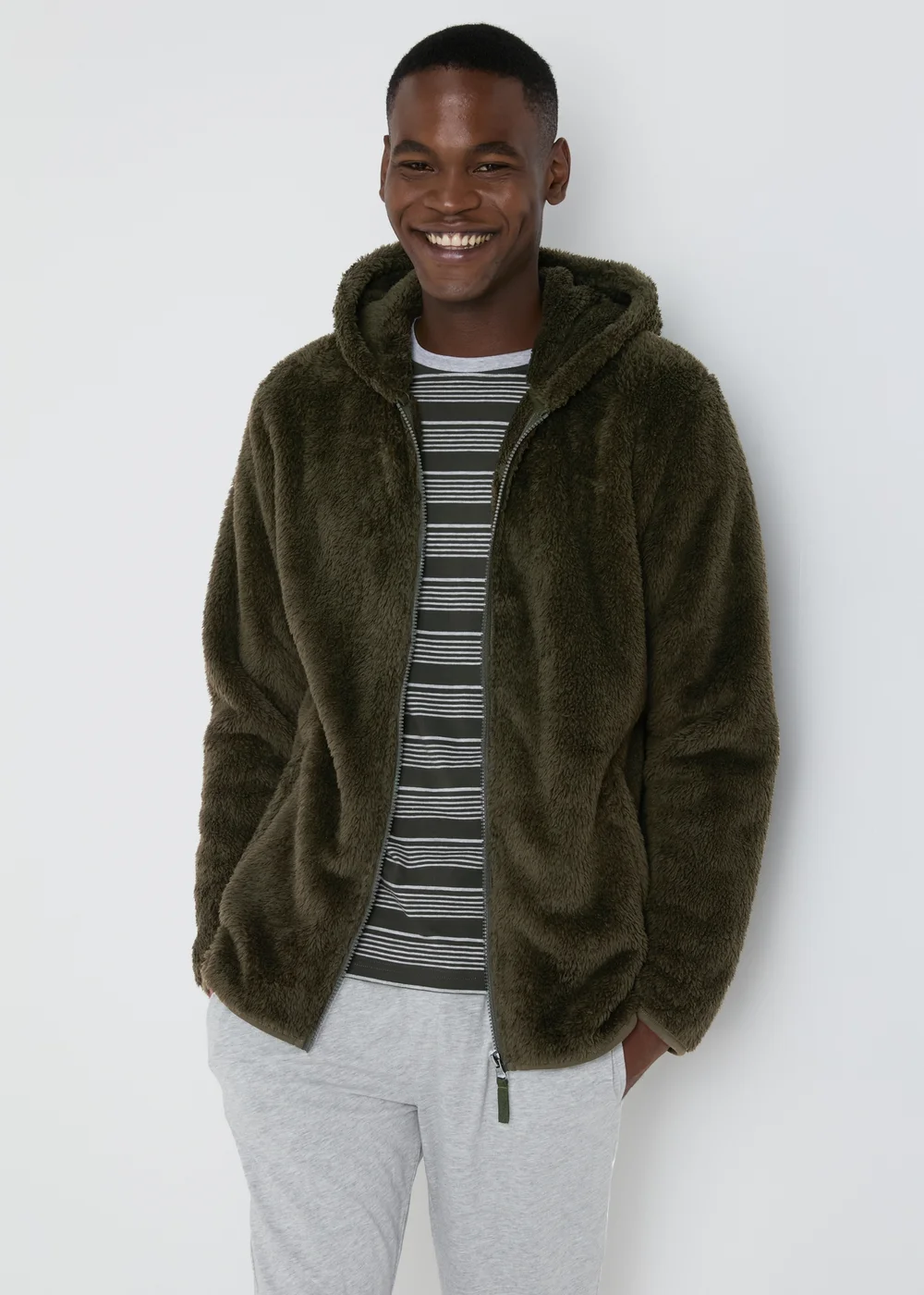 Khaki Fleece Zip Up Hoodie - S Image 1