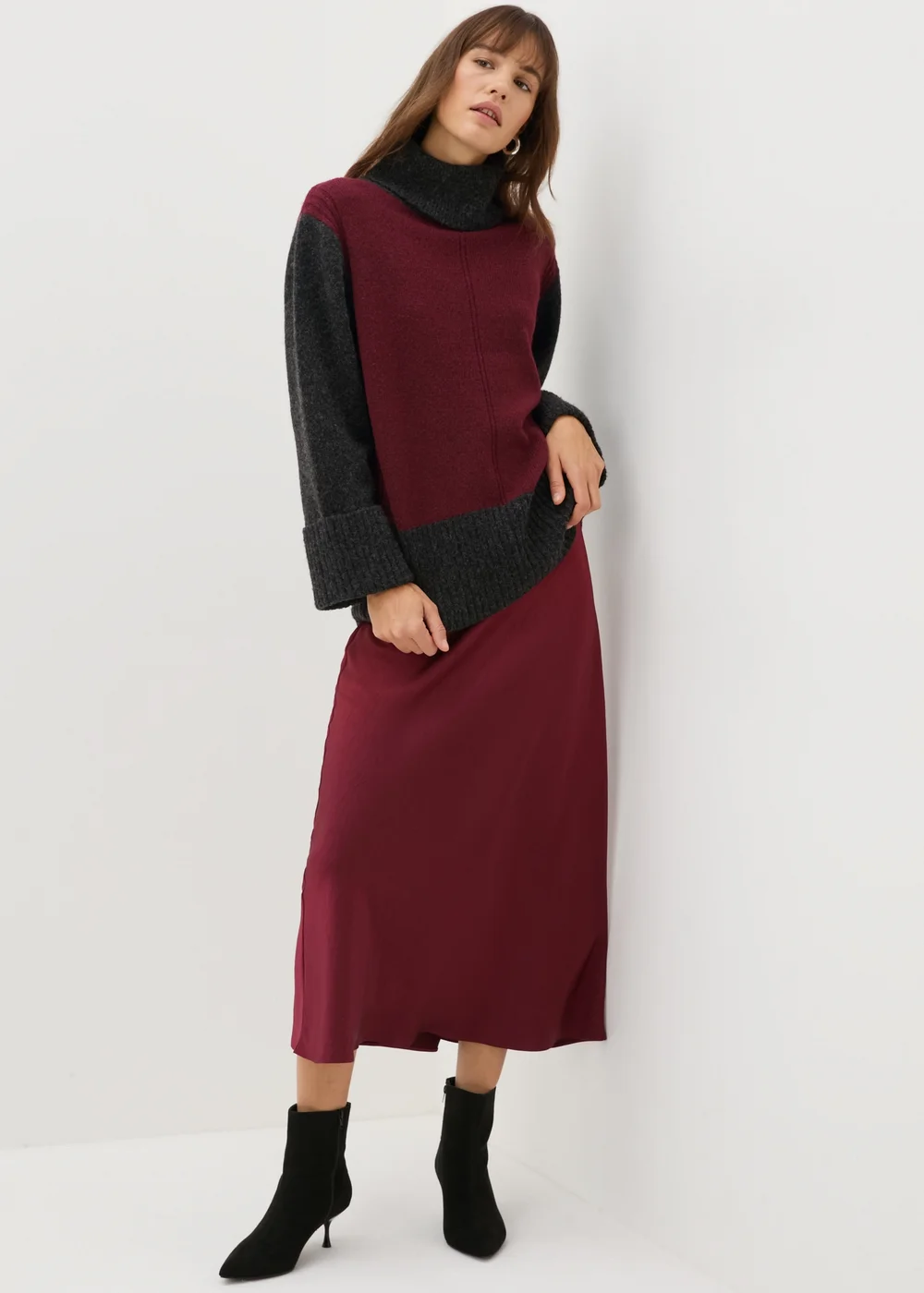 Et Vous Burgundy Colour Block Jumper - S Image 3