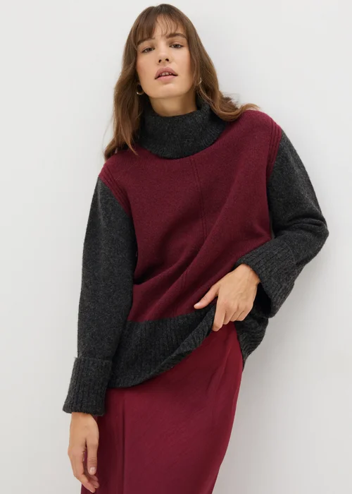 Et Vous Burgundy Colour Block Jumper - S Image 1