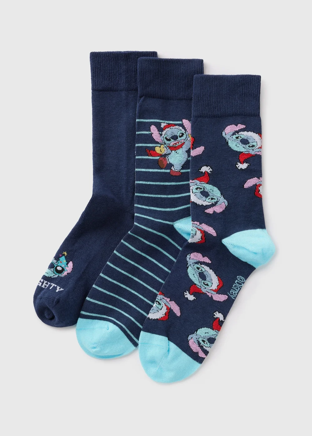 Disney 3 Pack Stitch Blue Christmas Socks - Sizes 6 - 8.5 Image 1