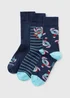 Disney 3 Pack Stitch Blue Christmas Socks - Sizes 6 - 8.5 Image 1