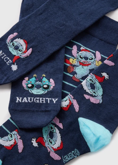 Disney 3 Pack Stitch Blue Christmas Socks - Sizes 6 - 8.5 Image 2