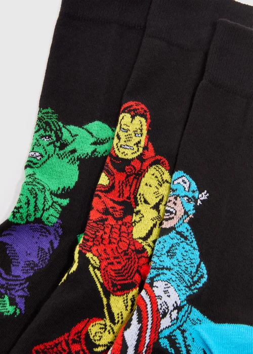 Marvel 3 Pack Black Socks - Sizes 6 - 8.5 Image 2