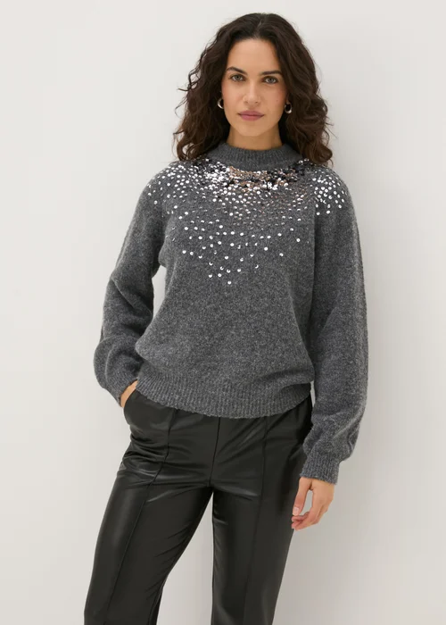 Papaya Petite Charcoal Scatter Sequin Jumper - XS Image 3