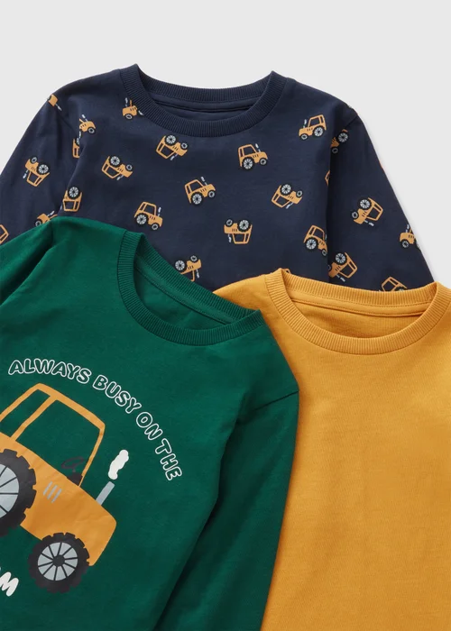 3 Pack Boys Yellow Tractor Long Sleeved T-Shirts (1-7yrs) - 1 half year to 2 Image 2
