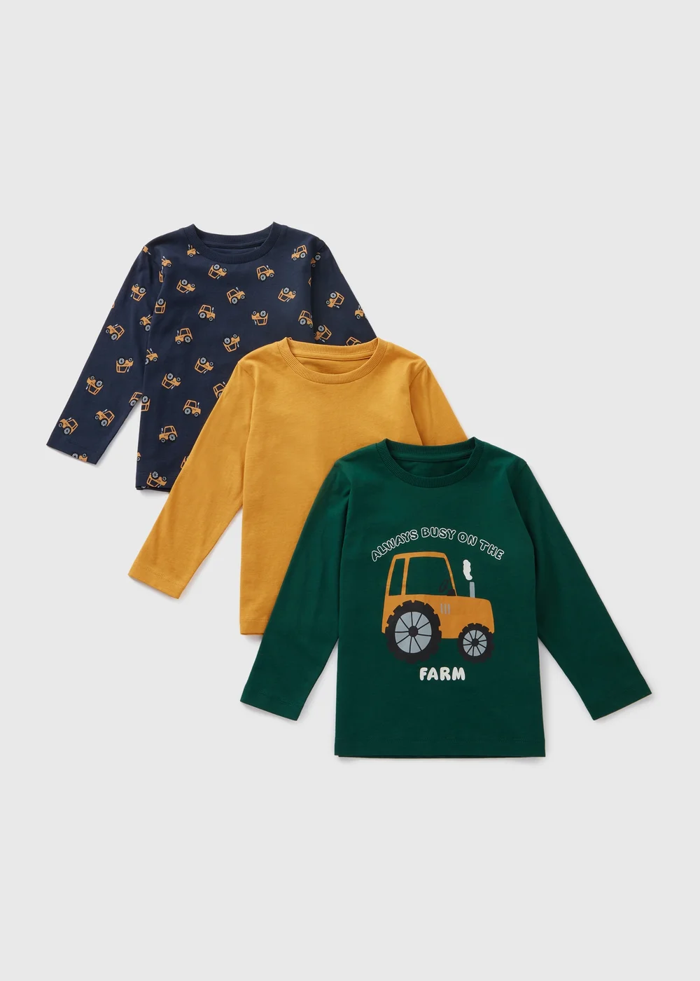 3 Pack Boys Yellow Tractor Long Sleeved T-Shirts (1-7yrs) - 1 half year to 2 Image 1