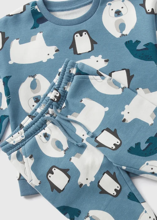 Boys Blue Polar Bear Sweatshirt & Jogging Bottom Set (1-7yrs) - 1 half year to 2 Image 2