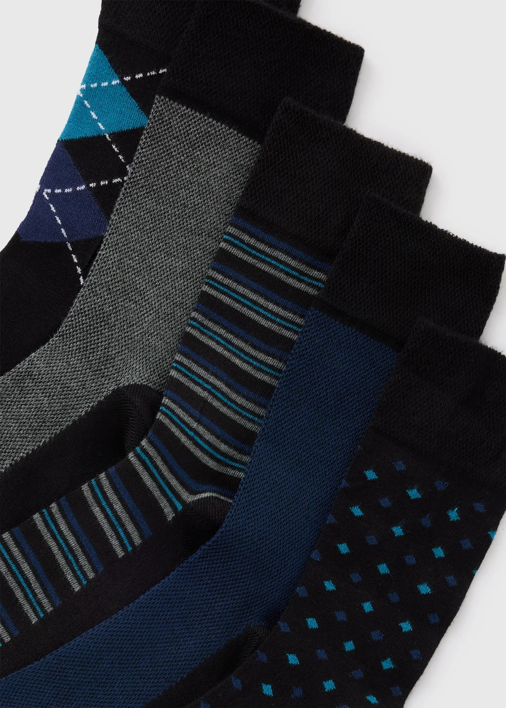 5 Pack Flexi Top Blue Patterned Socks - 6-8.5 Image 2