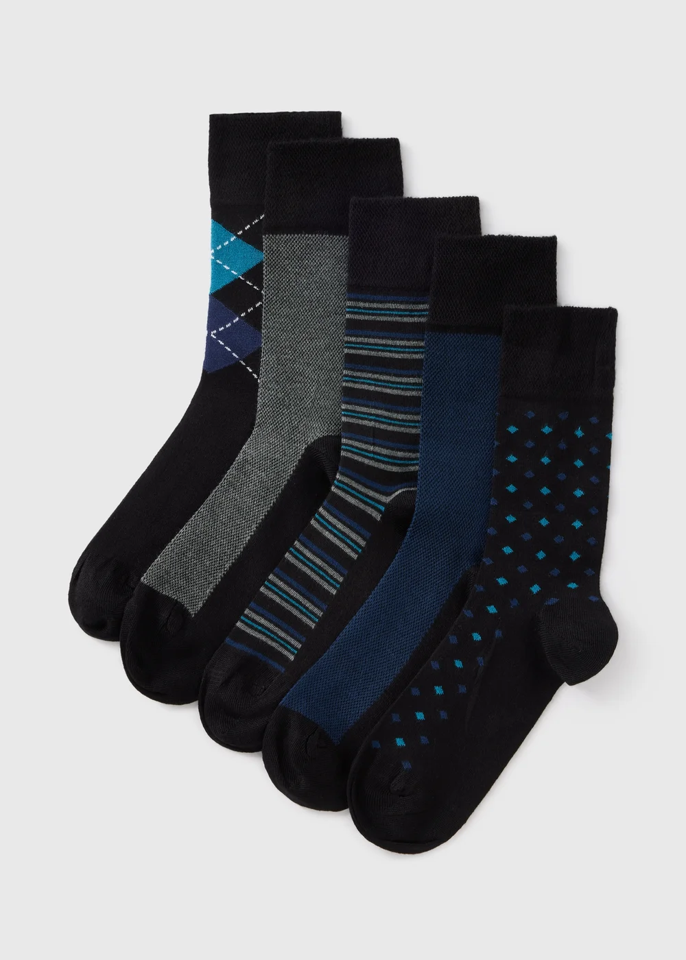 5 Pack Flexi Top Blue Patterned Socks - 6-8.5 Image 1