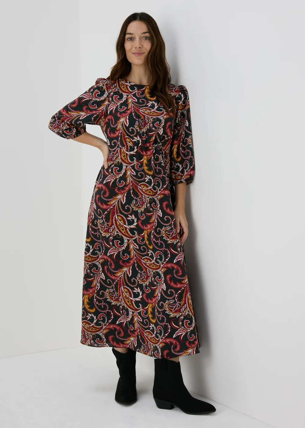 Petite Black Paisley Midi Dress - 6 Image 1