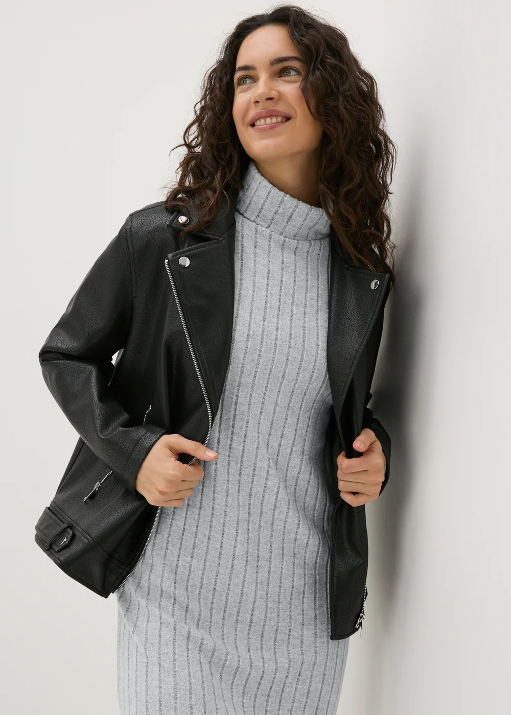 Papaya Petite Grey Ribbed Roll Neck Midi Dress - 6 Image 3