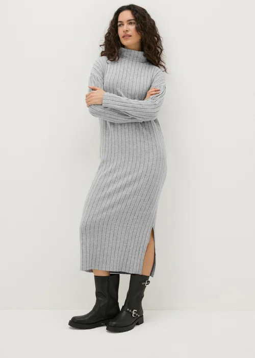 Papaya Petite Grey Ribbed Roll Neck Midi Dress - 6 Image 1