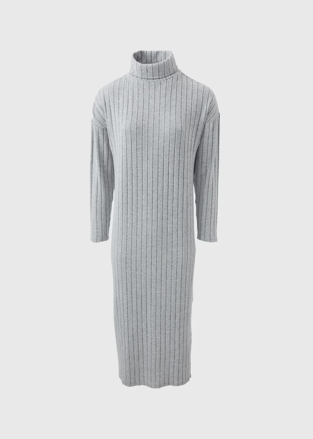 Papaya Petite Grey Ribbed Roll Neck Midi Dress - 6 Image 4