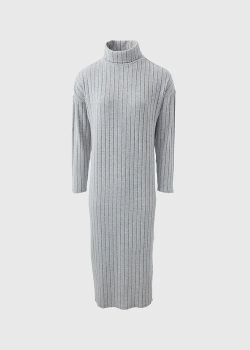Papaya Petite Grey Ribbed Roll Neck Midi Dress - 6 Image 4