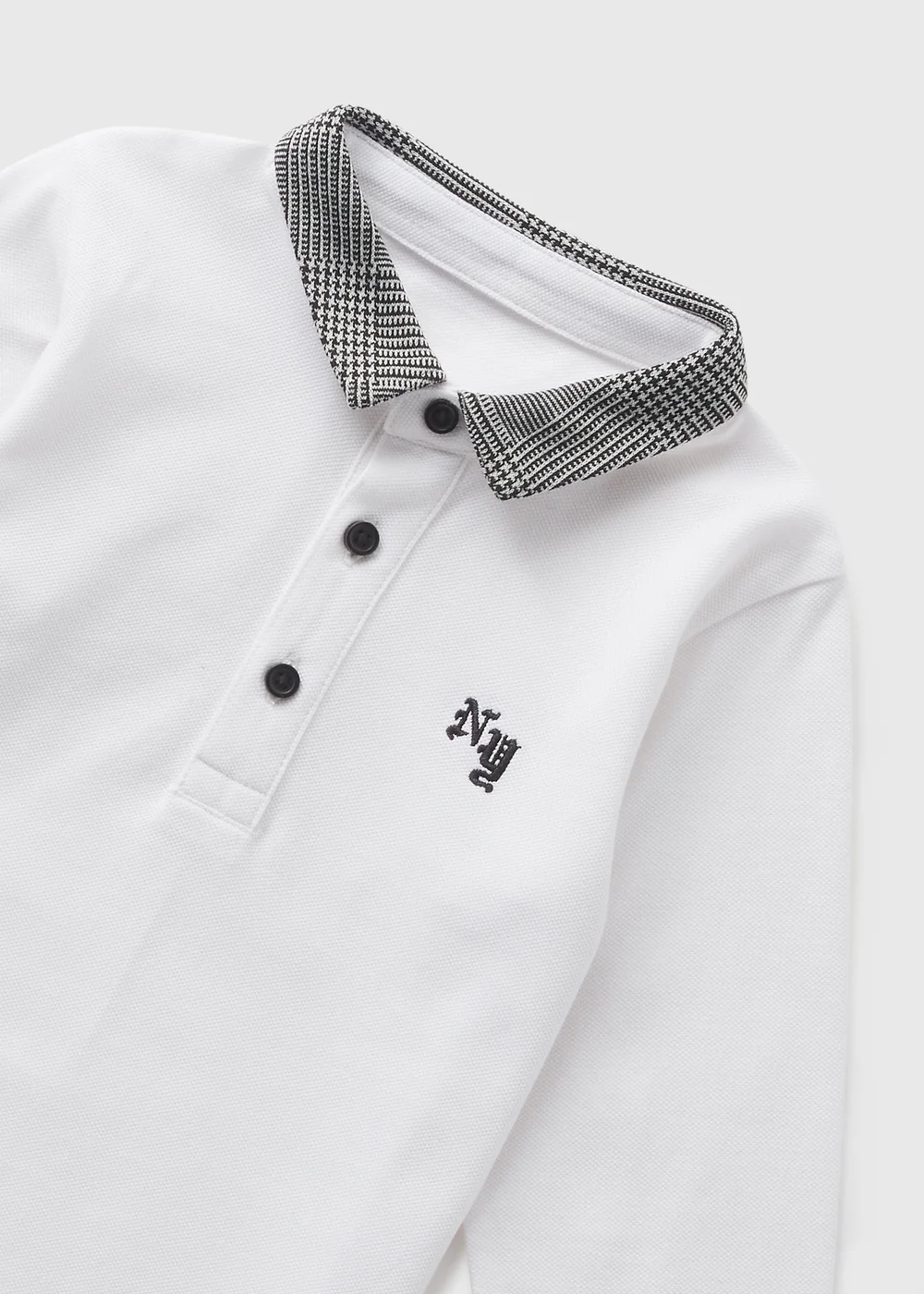 Boys White Checked Collar Polo Shirt (1-7yrs) - 1 half year to 2 Image 2