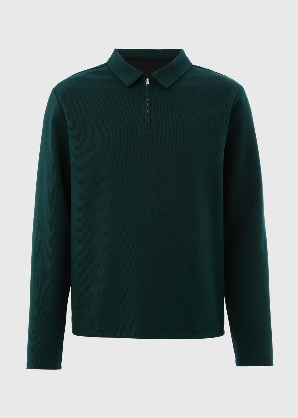 Green Textured Zip Collar Polo Shirt - Small Image 4