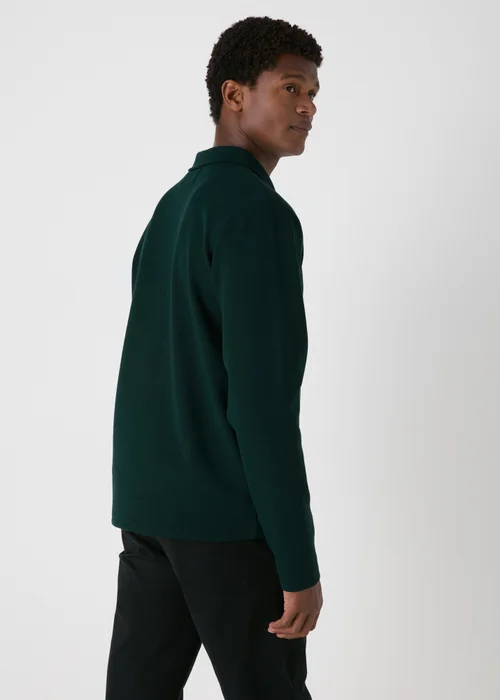 Green Textured Zip Collar Polo Shirt - Small Image 2
