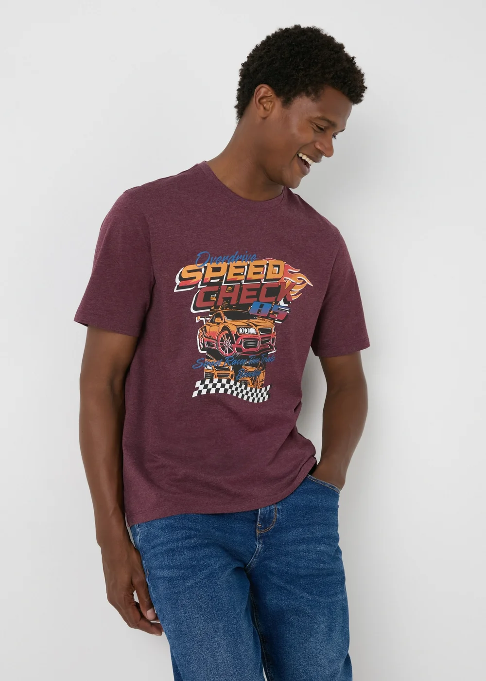 Burgundy Speed Check T-Shirt - S Image 1