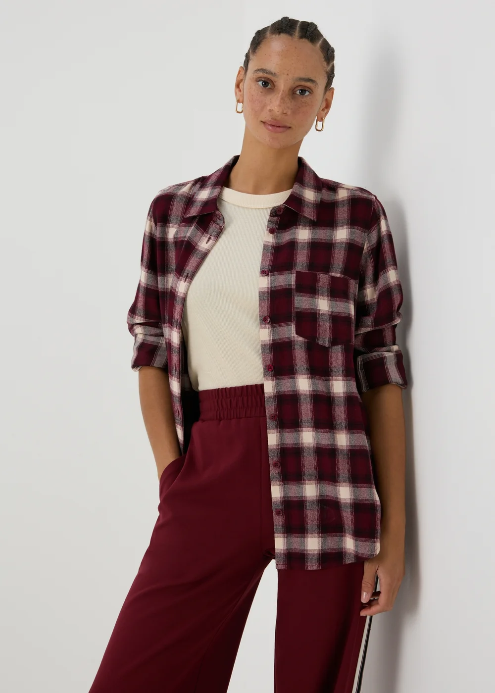 Papaya Petite Burgundy Brushed Check Shirt - Size 6 Image 1