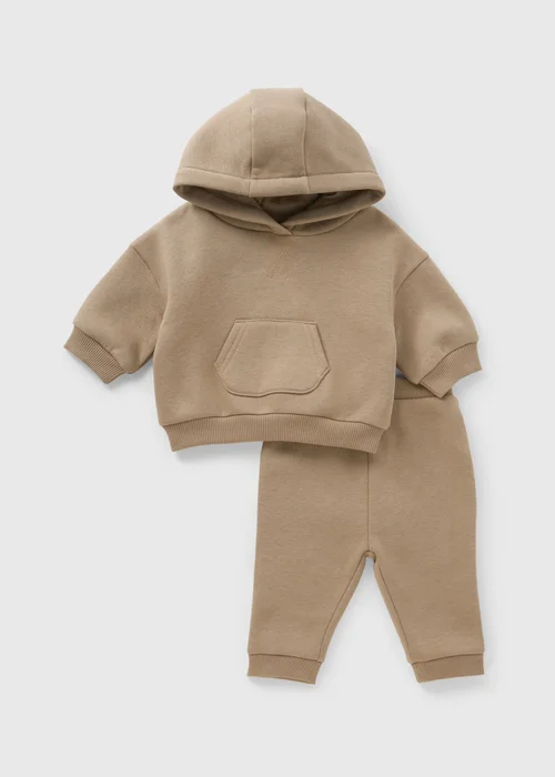 Baby Taupe Hoodie & Jogging Bottoms (Newborn-23mths) - 0-3 months Image 1
