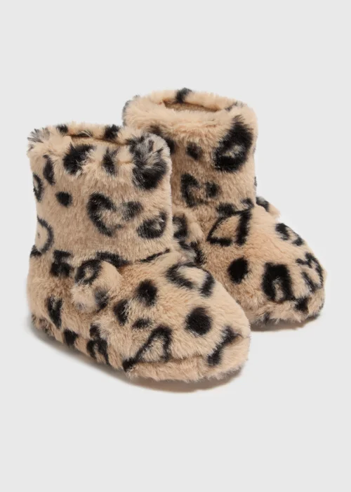 Girls Tan Leopard Print Slipper Boots (Younger 4-12) - Size 4 Infants Image 1
