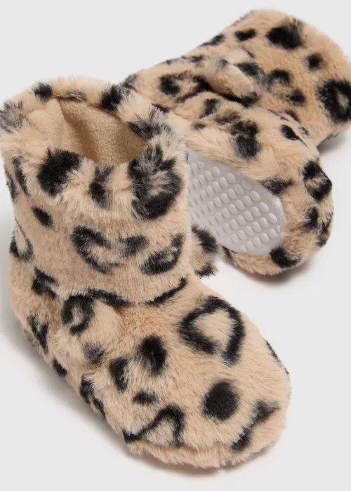 Girls Tan Leopard Print Slipper Boots (Younger 4-12) - Size 4 Infants Image 2