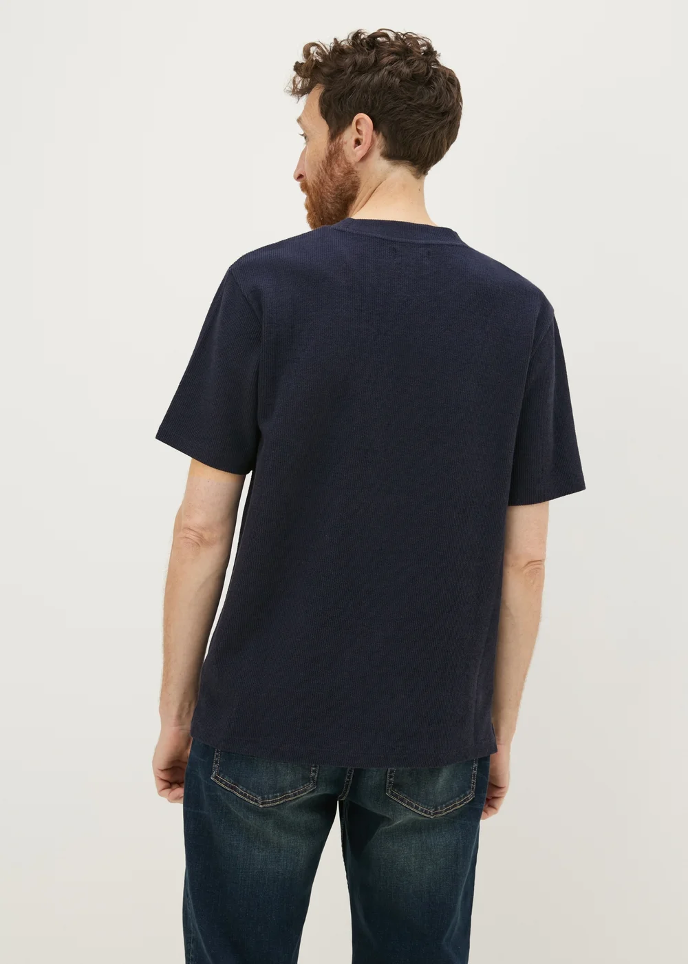 Navy Textured Ribbed T-Shirt - S Image 2