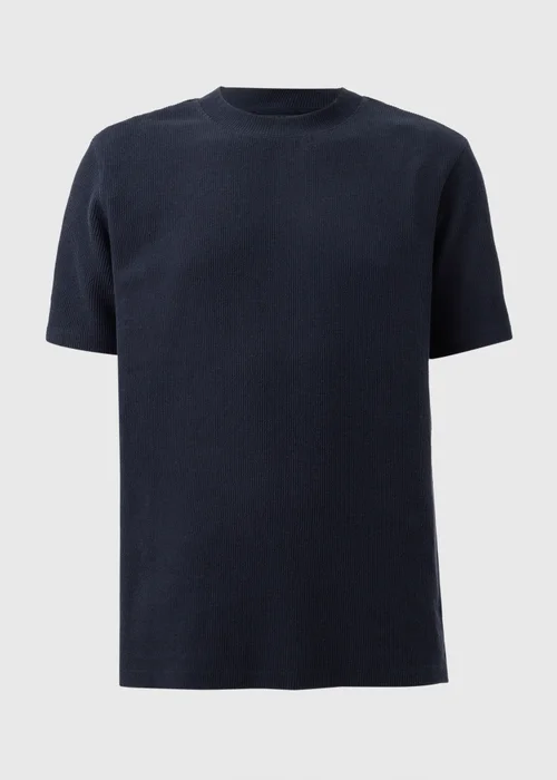 Navy Textured Ribbed T-Shirt - S Image 1