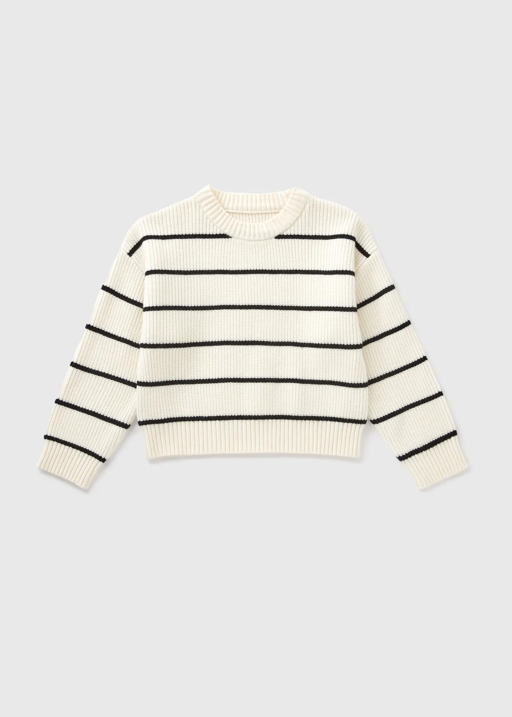 Girls Cream Striped Cable Knit Jumper (7-15yrs) - Age 7 Years Image 1