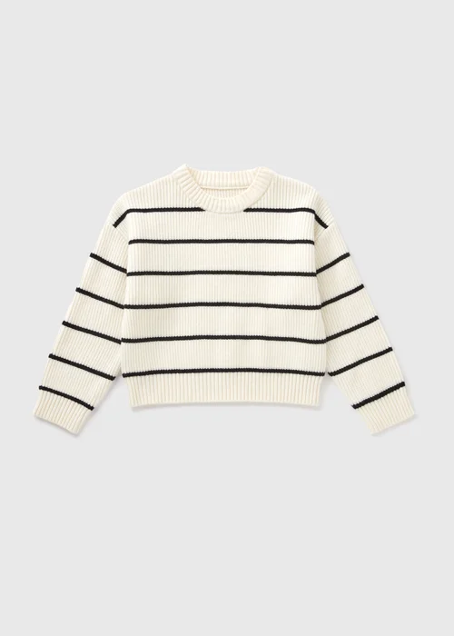 Girls Cream Striped Cable Knit Jumper (7-15yrs) - Age 7 Years Image 1