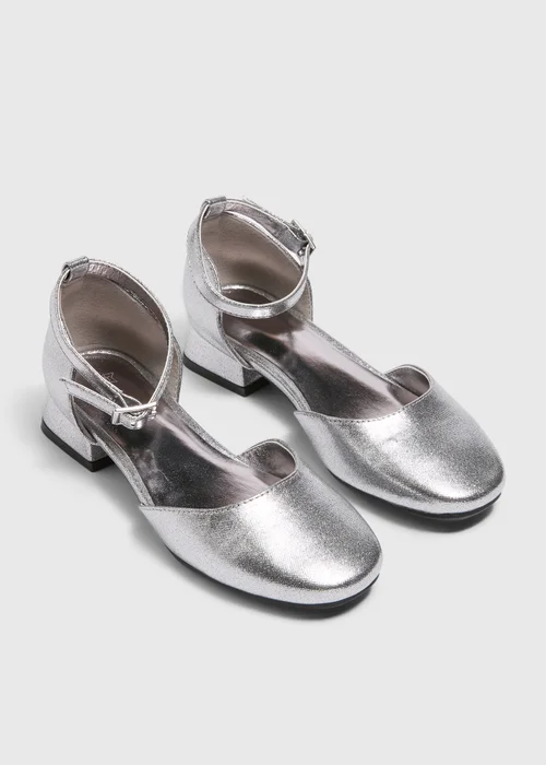 Girls Silver Heeled Party Shoes (Younger 10-2) - Size 1 Image 1