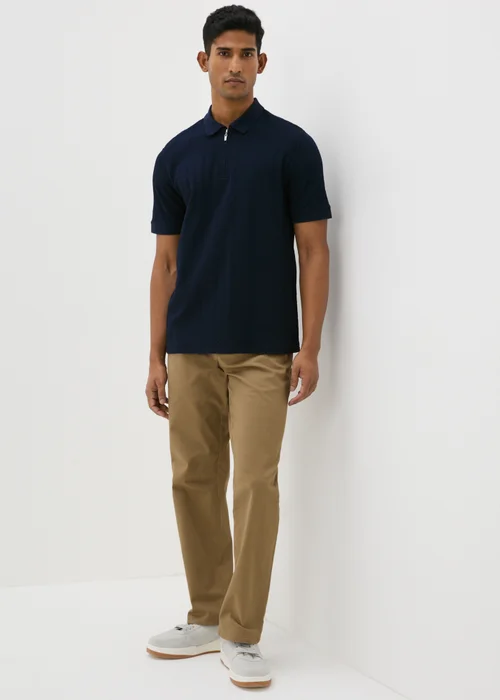 Navy Jacquard 1/4 Zip Knit Polo Shirt - S Image 3