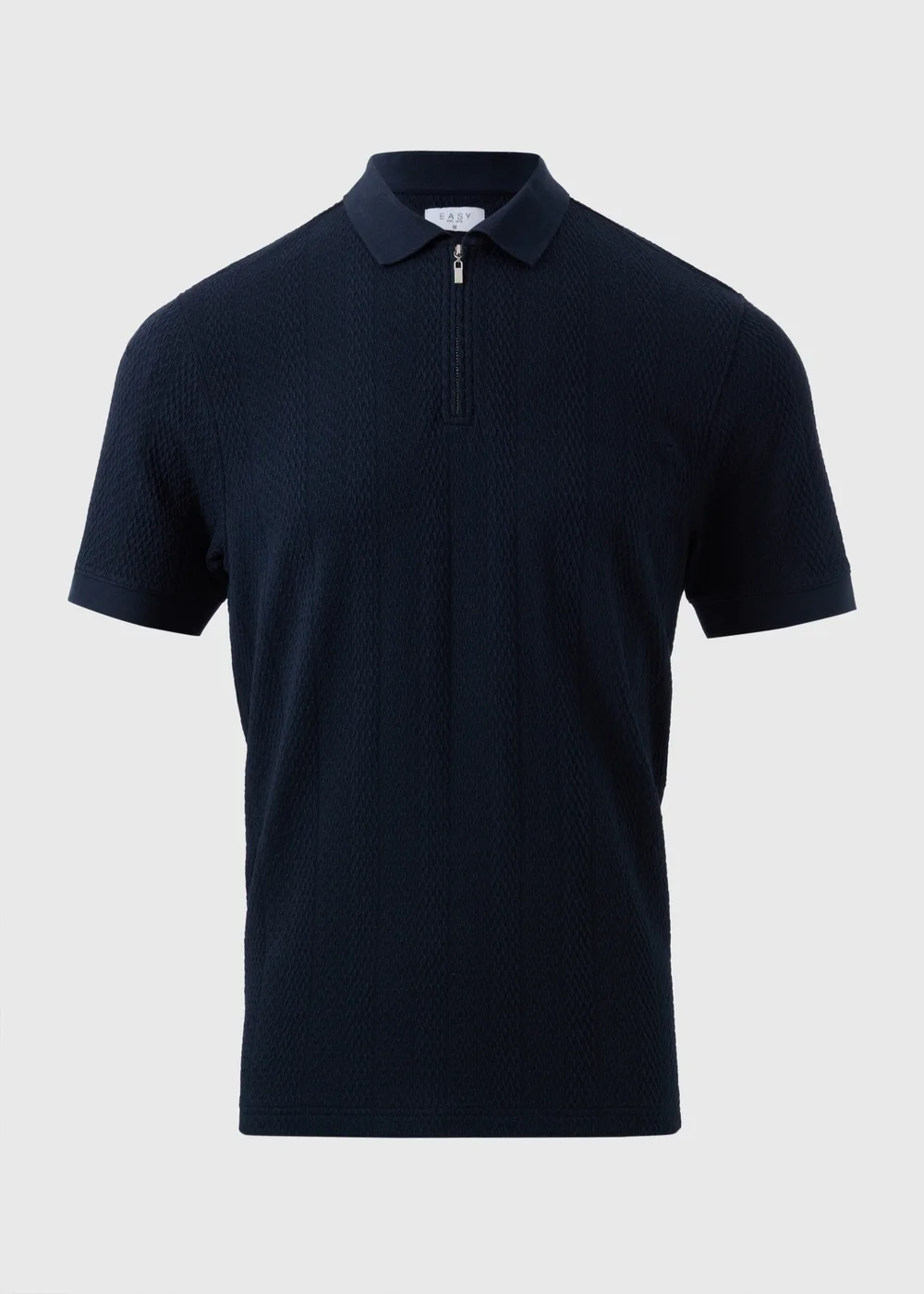 Navy Jacquard 1/4 Zip Knit Polo Shirt - S Image 4