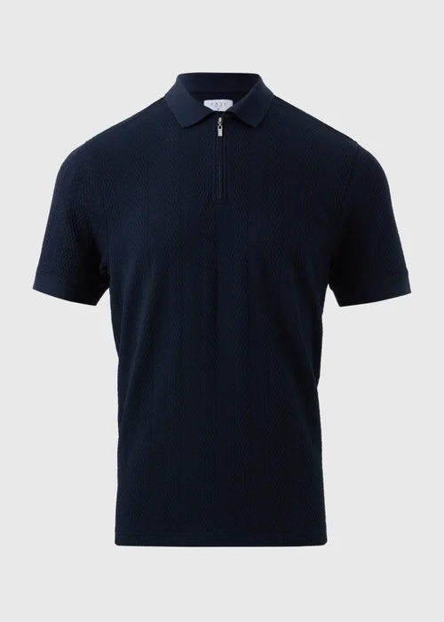 Navy Jacquard 1/4 Zip Knit Polo Shirt - S Image 4
