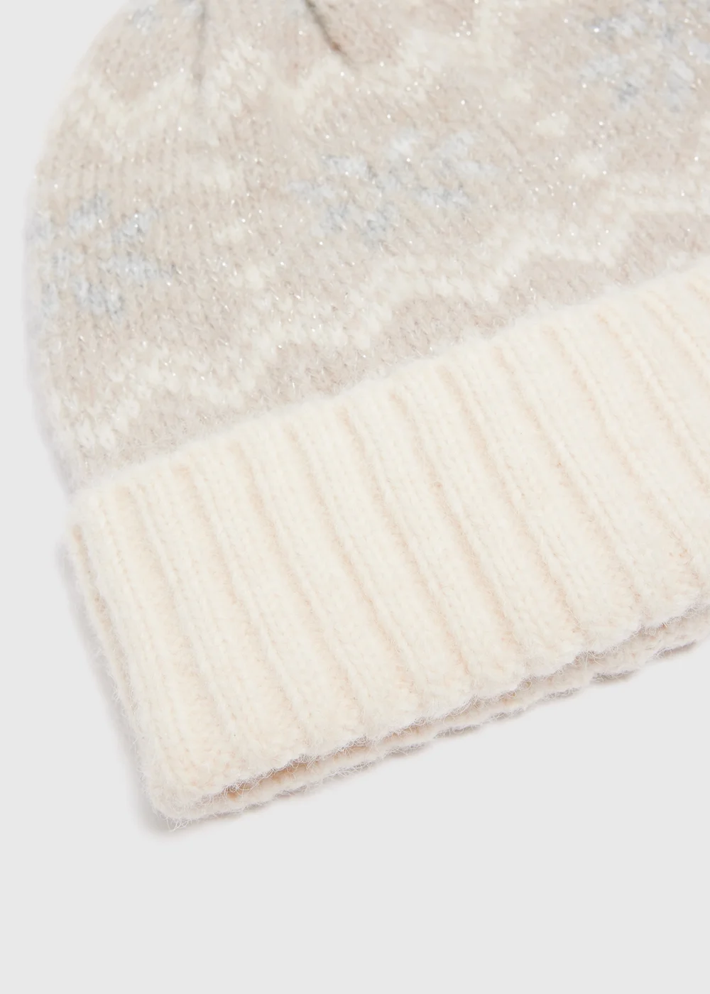 Cream Fairisle Beanie Hat - One Size Image 2
