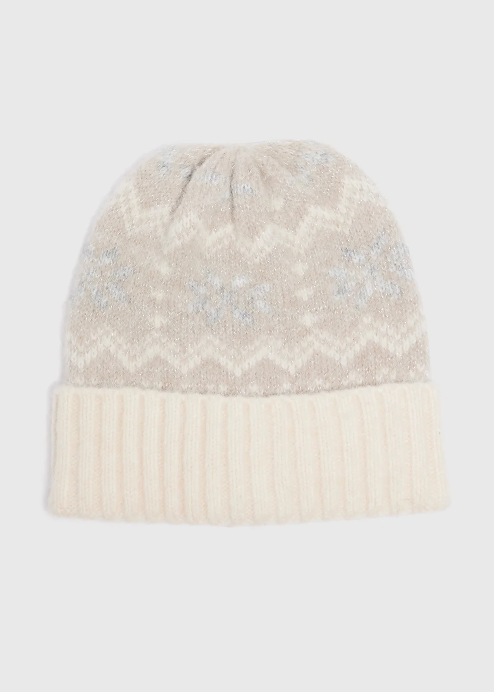 Cream Fairisle Beanie Hat - One Size Image 1