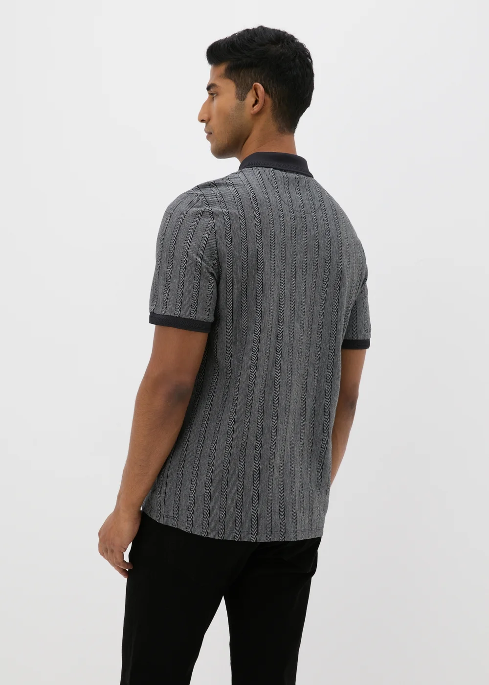 Charcoal Herringbone 1/4 Zip Polo Shirt - S Image 2