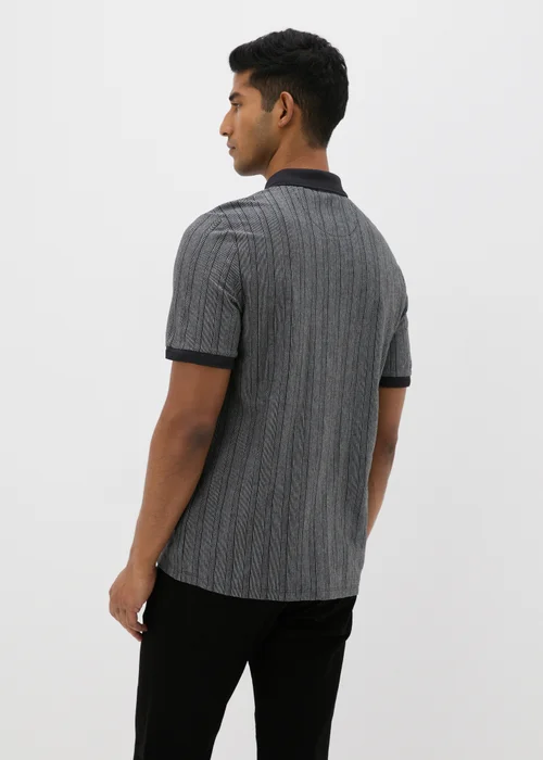 Charcoal Herringbone 1/4 Zip Polo Shirt - S Image 2