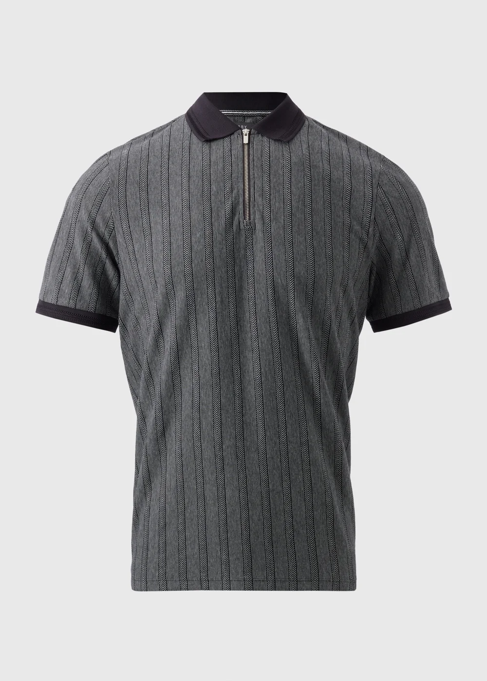 Charcoal Herringbone 1/4 Zip Polo Shirt - S Image 4