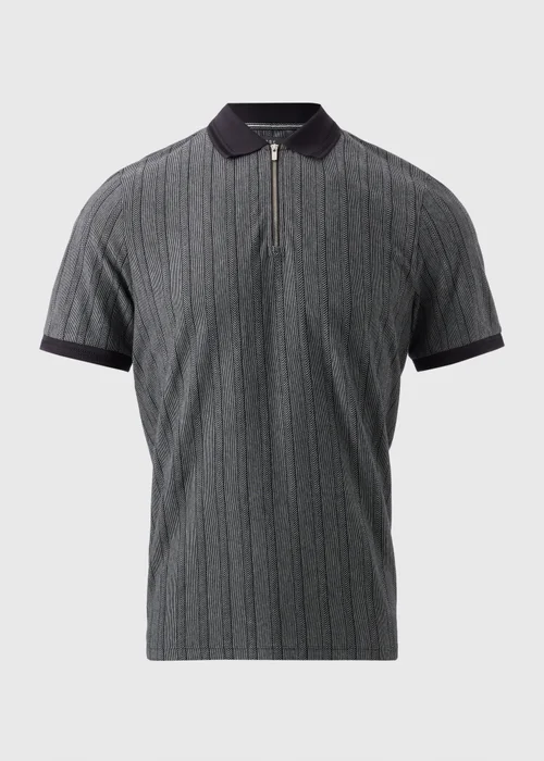 Charcoal Herringbone 1/4 Zip Polo Shirt - S Image 4