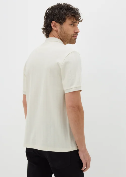 Ecru Ladder Ribbed 1/4 Zip Polo Shirt - S Image 2