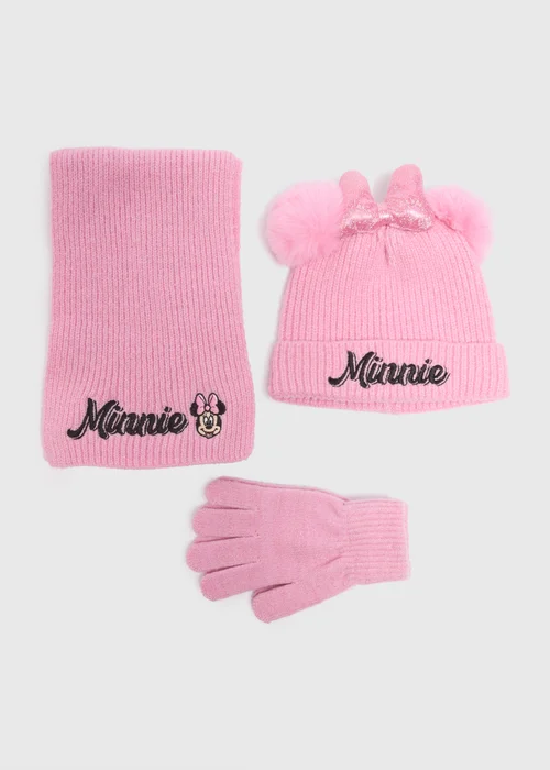 Disney 3 Piece Girls Pink Hat, Scarf & Gloves Set (3-10yrs) - Age 3 - 6 Years Image 1