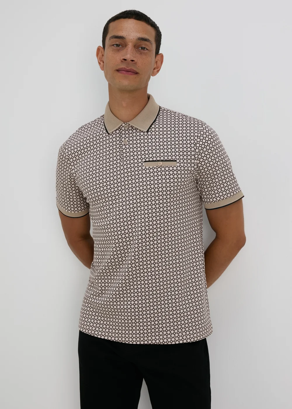 Stone Abstract Print Polo Shirt - S Image 1