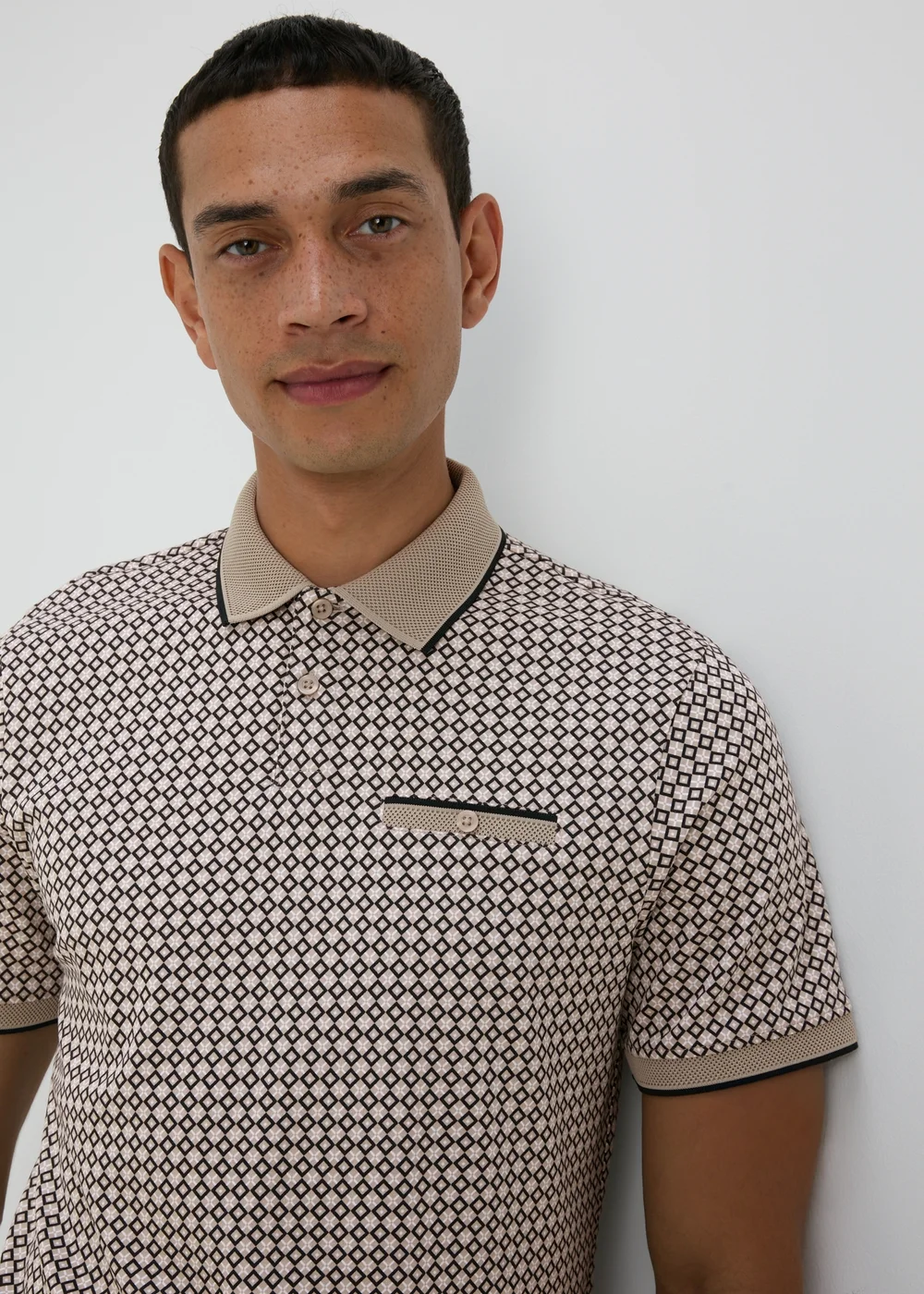 Stone Abstract Print Polo Shirt - S Image 3