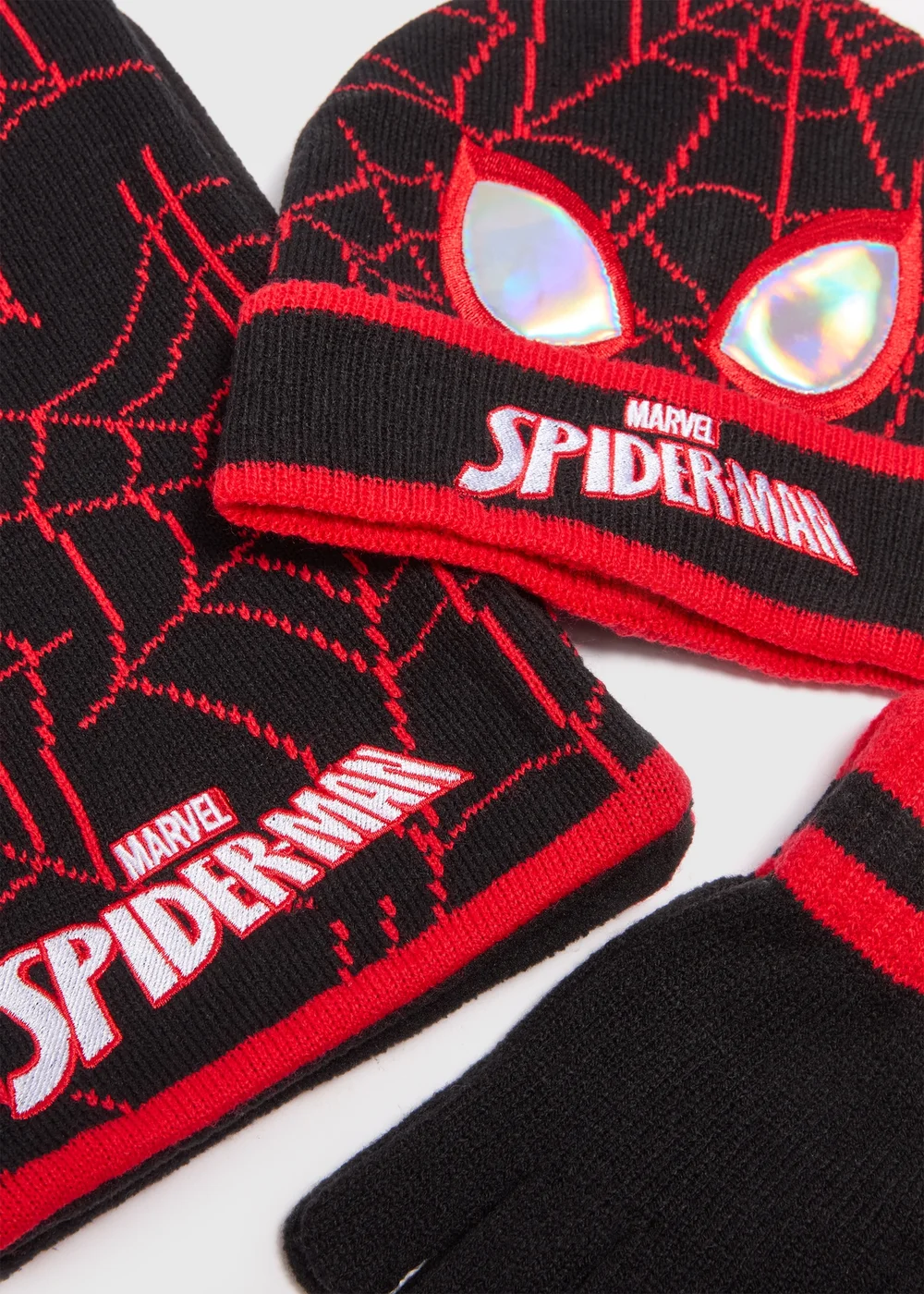 3 Pack Marvel Kids Black Spiderman Hat Set (3-10yrs) - Age 3 - 6 Years Image 2