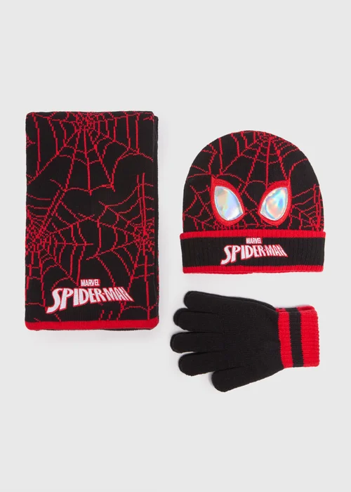 3 Pack Marvel Kids Black Spiderman Hat Set (3-10yrs) - Age 3 - 6 Years Image 1