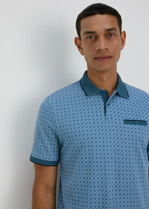 Teal Patterned Polo Shirt - S Image 1
