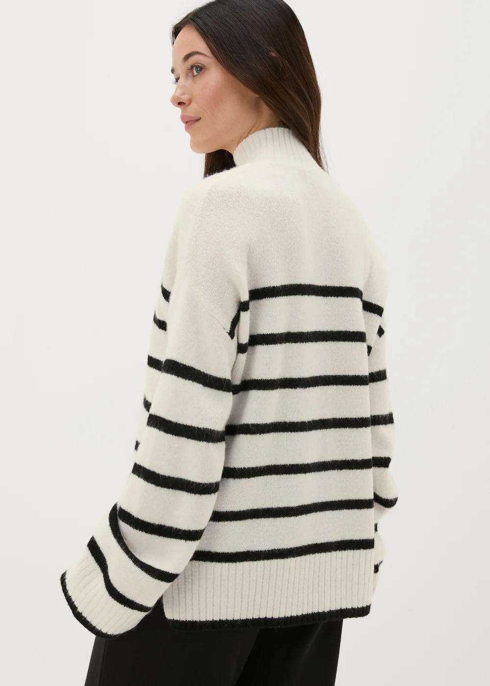 Cream Stripe Funnel Neck Jumper - XS Image 2