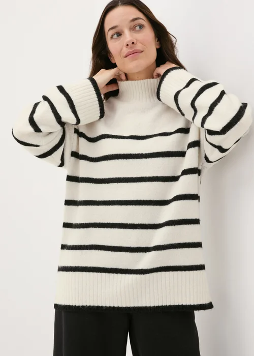 Cream Stripe Funnel Neck Jumper - XS Image 1