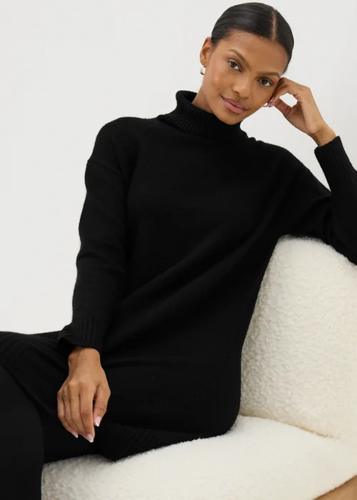 Black Roll Neck Knitted Dress - XS Image 1